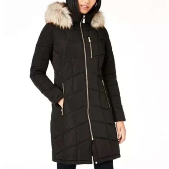 Calvin Klein Women’s Faux Fur Trim Hooded Puffer Coat - Picture 1 of 14